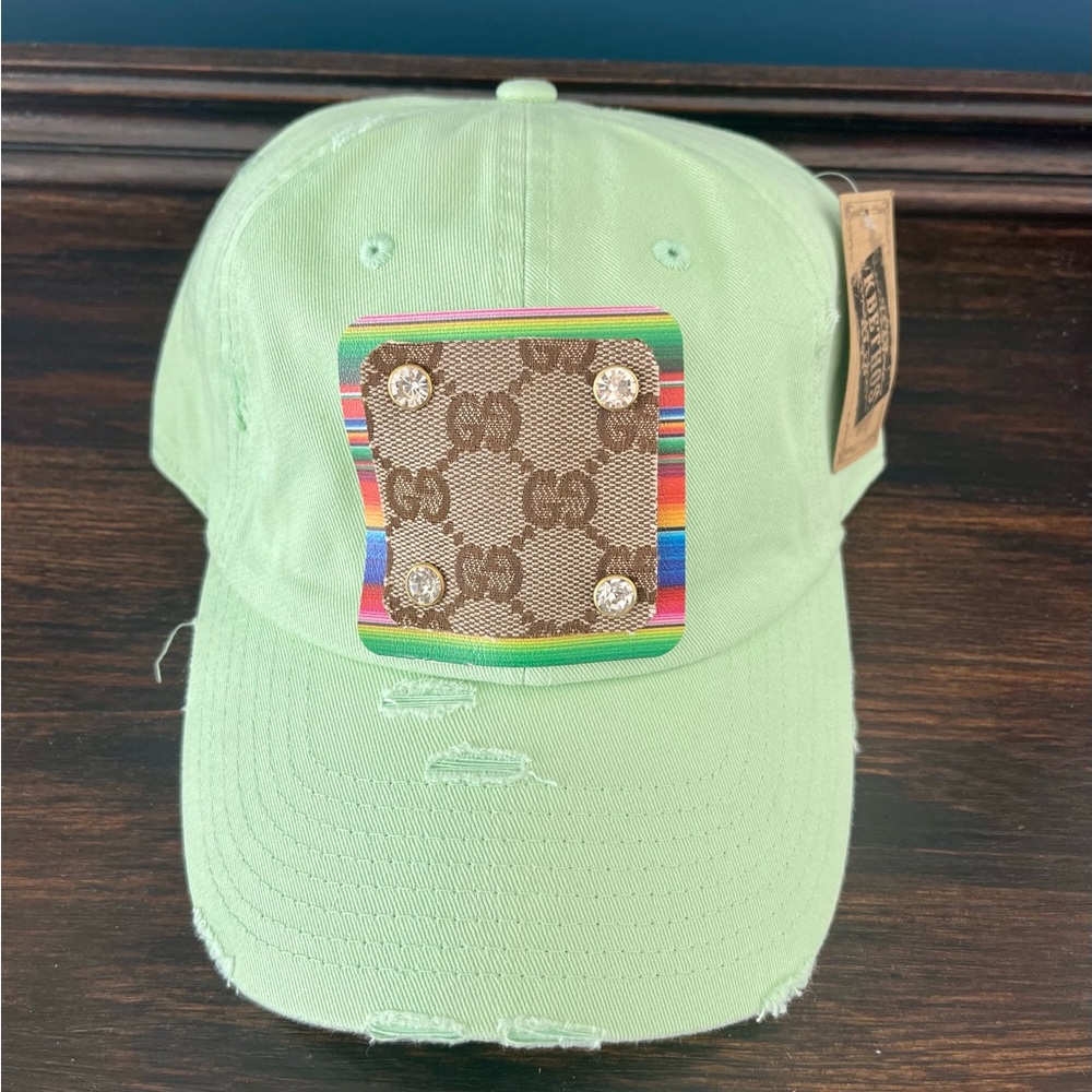 Upcycled Luxury Brand Distressed Pistachio Baseball Hat